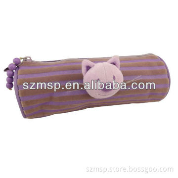 Flocking printing stripes lovely doll pencil case
